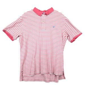 Southern Tide The Skipjack Polo Men's L Shirt Pink White Striped Pique Cotton